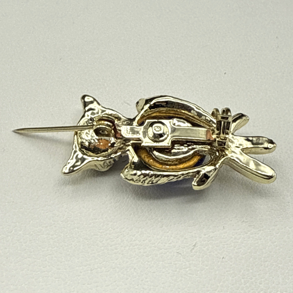 Vintage Brooch Jelly Belly Owl Blue Rhinestone Eyes Gold‎ Tone Bird Pin - Picture 4 of 6
